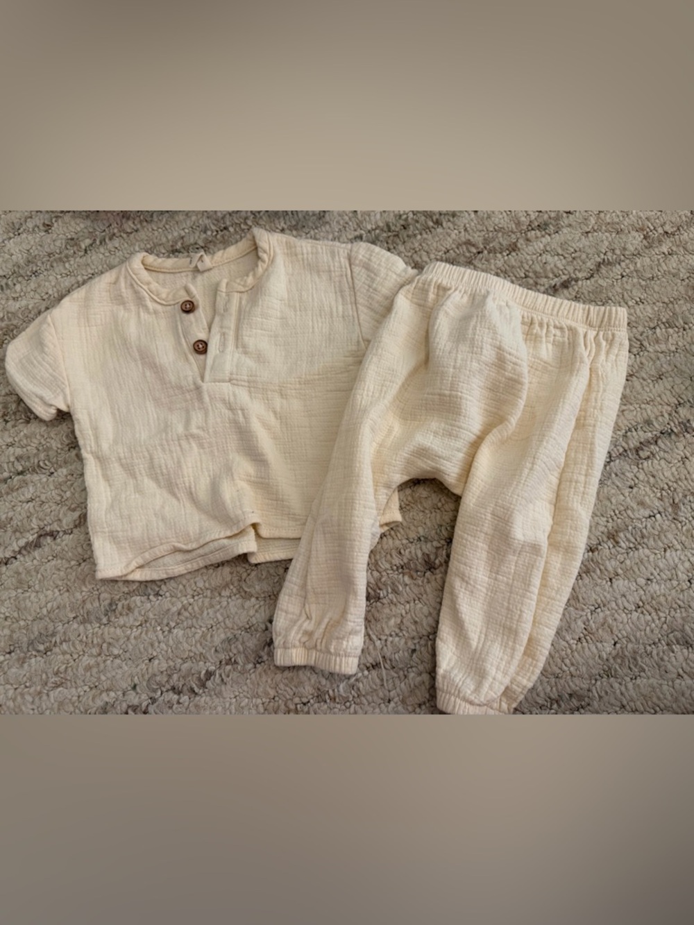 Quincy Mae Cream Textured Two-Piece Kids Matching Set